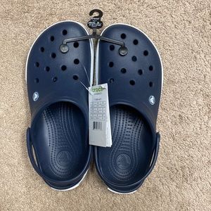 Navy and White Crocs